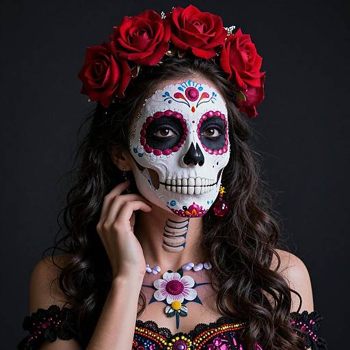 Vibrant Sugar Skull Woman Celebrating Life