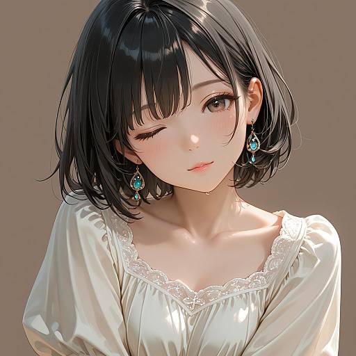 Portrait of Young Woman with Blue Earrings