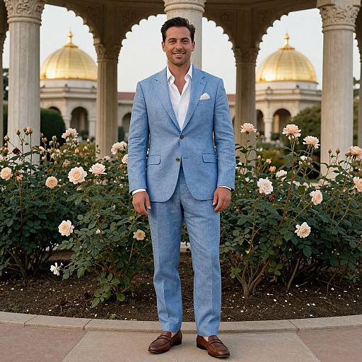 Confident Man in Royal Blue Linen Suit