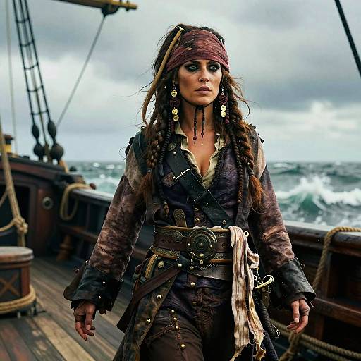 Braided Pirate Woman on Ship Deck