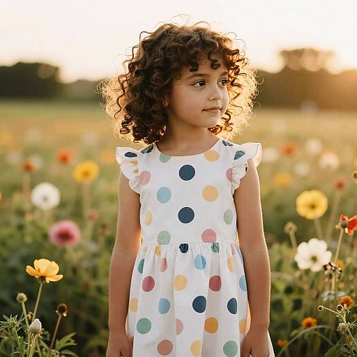 Curly Fringe Girl in Polka Dots