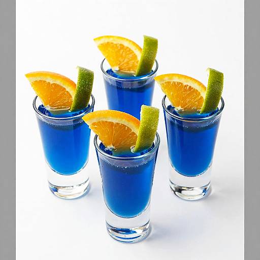 Vibrant Blue Shots with Citrus Garnish