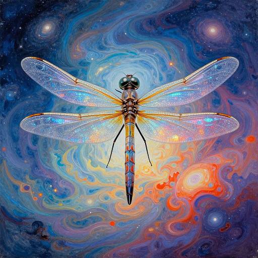 Kaleidoscopic Dragonfly's Surreal Landscape