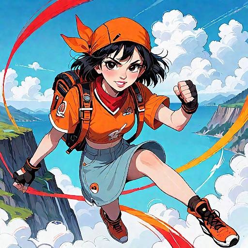 Skybound Girl in Red Crop Top