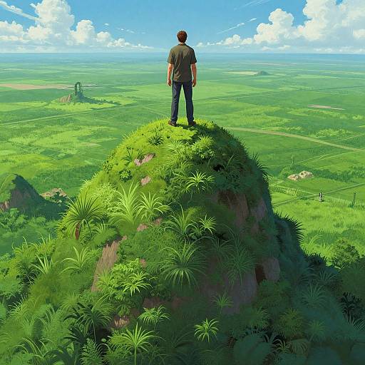 Man on Lush Green Field