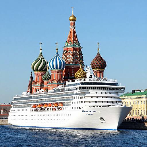 Photograph of a white cruise ship with 