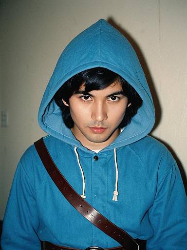 Young Man in Blue Hoodie Costume