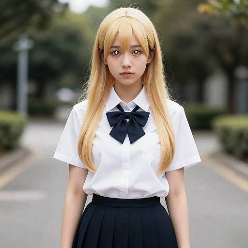 Girl with Star-Shaped Eyes in School Uniform