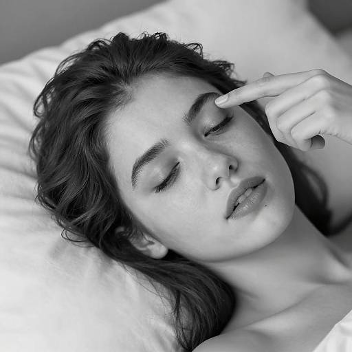Black and White Portrait of Woman Lying on Pillow