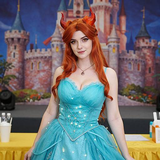 Fantasy Cosplay Woman in Cyan Dress