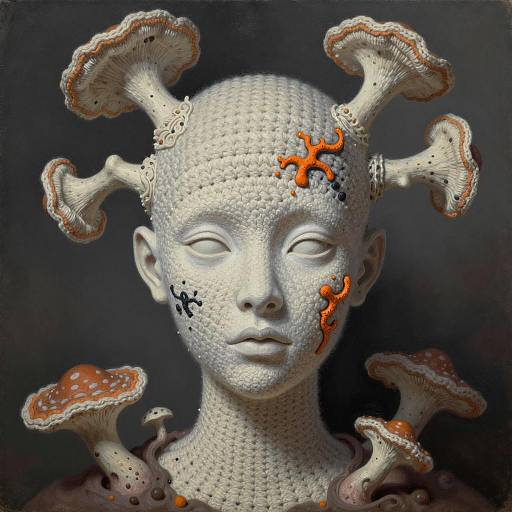 Crocheted Albino Female Face with Mycelium Elements