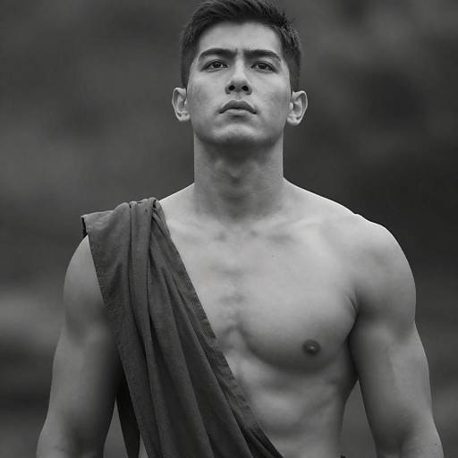 Black and White Portrait of Muscular Shirtless Man