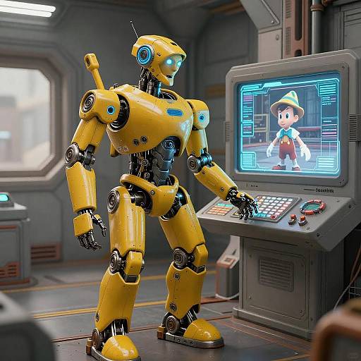 Futuristic Robot in Sci-Fi Space Station