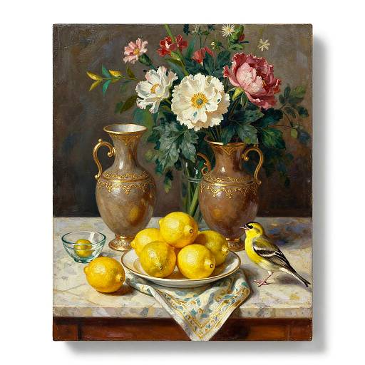 Ornate Vases and Lemons Still Life