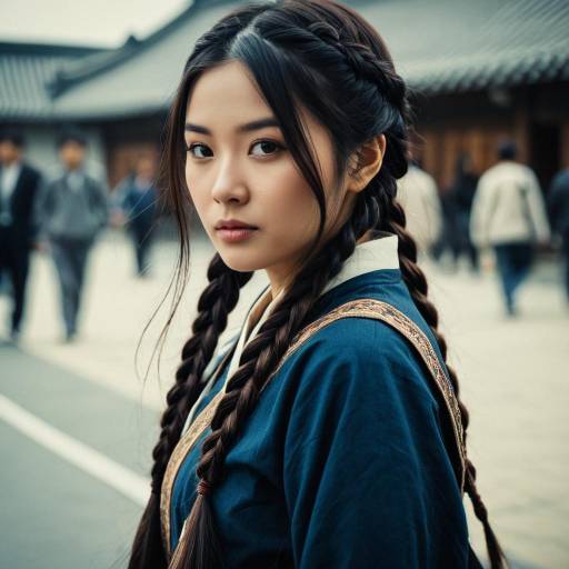 Asian Woman in Traditional Costume with Braids