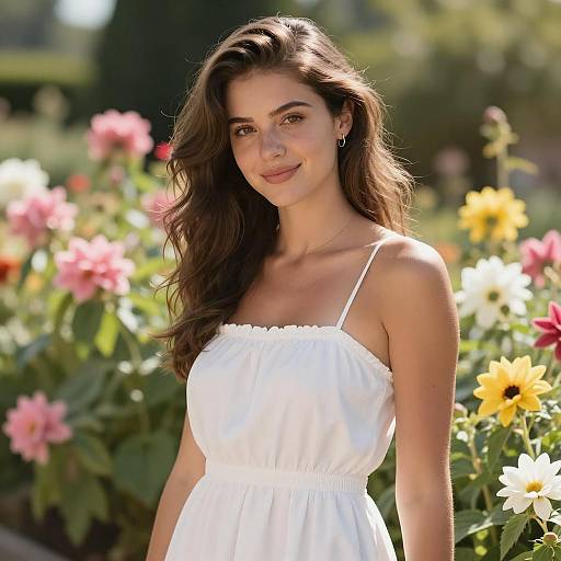 Confident Beauty in a Floral Paradise