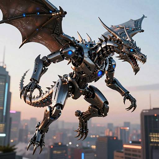 Cyberpunk Mechanical Dragon Soaring