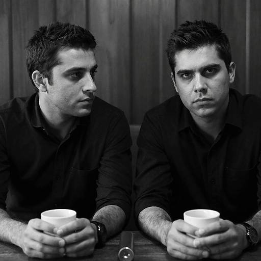 Black-and-White Portrait of Two Men with Cups