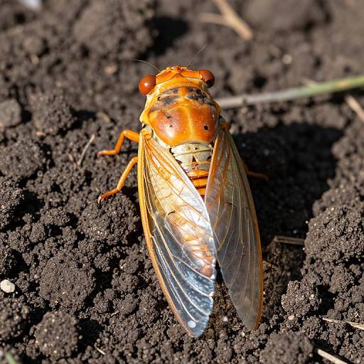 Emerging Cicada on Dark Soil