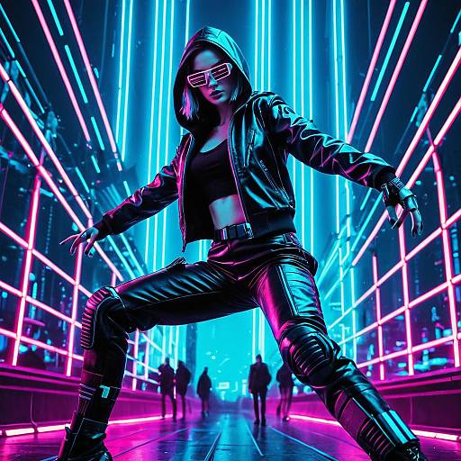 Cyberpunk Android Hacker in Neon Paradise