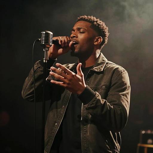 Passionate Rapper on Dimly Lit Stage