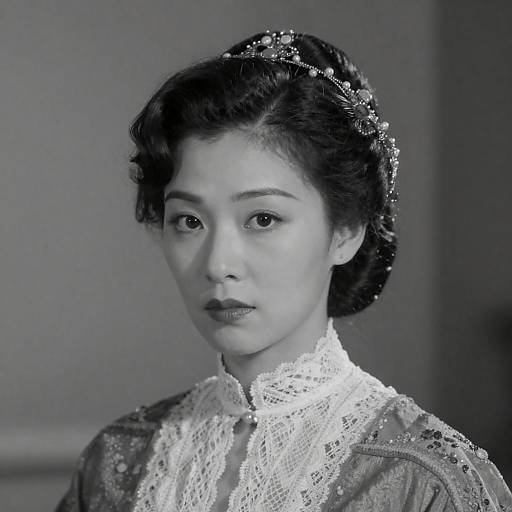 Vintage Black-and-White Portrait with Hairpiece