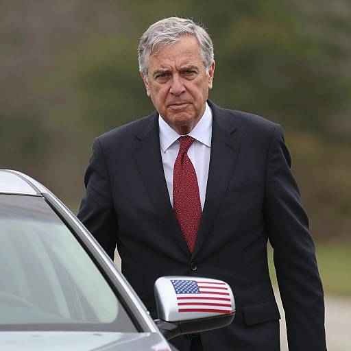 Serious Man in Suit Beside Car