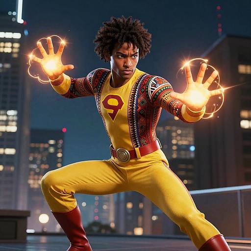 Mixed Race Superhero Deflecting Energy Blasts