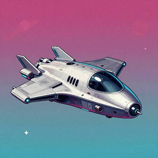 Magenta Teal Metallic Spaceship Illustration