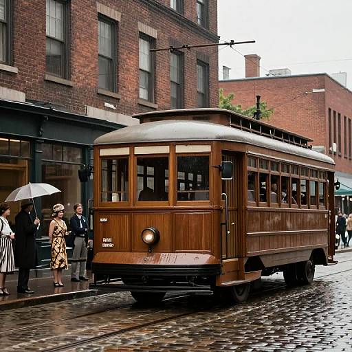 1920s Vintage Streetcar in Rainy City