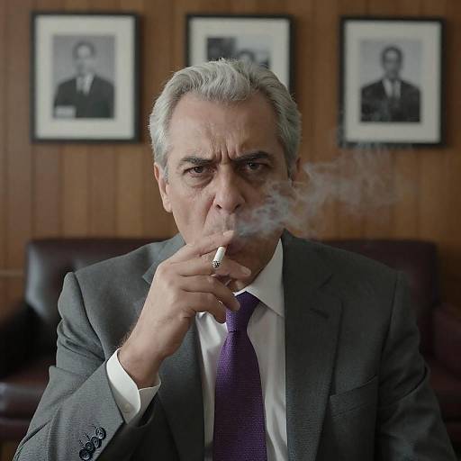 Intense Middle-Aged Man in Gray Suit