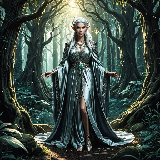 Elegant Silver-Haired Elf in Fantasy Forest