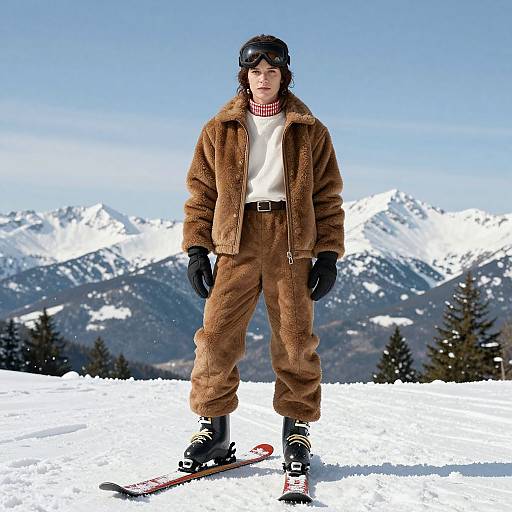 Retro Ski Costume with Brown Jacket