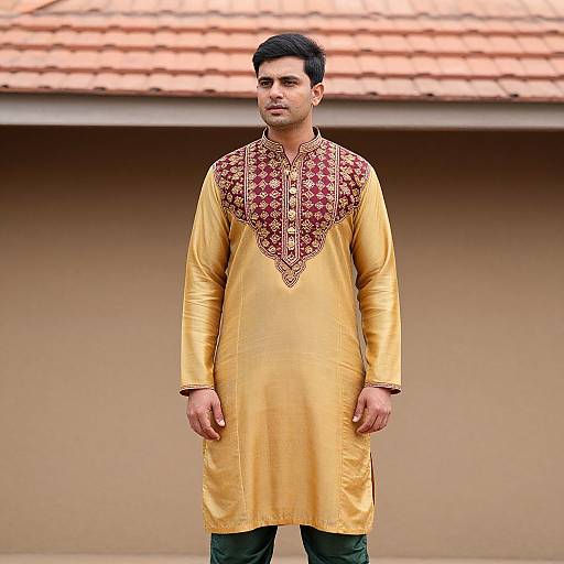 Man in Gold Kurta with Tiled Roof