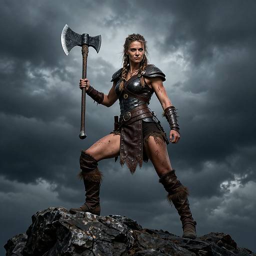 Fierce Female Barbarian on Cliff