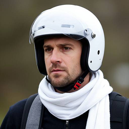 Man in White Helmet and Scarf