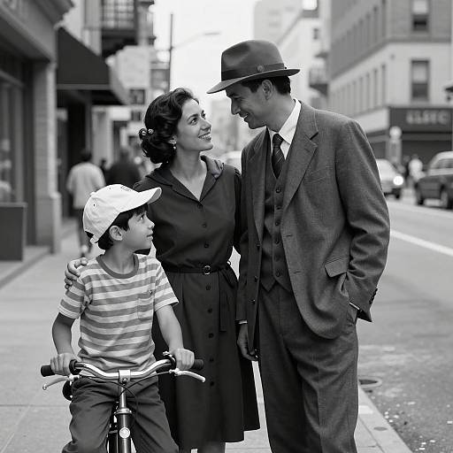 Vintage Family Moment on City Street