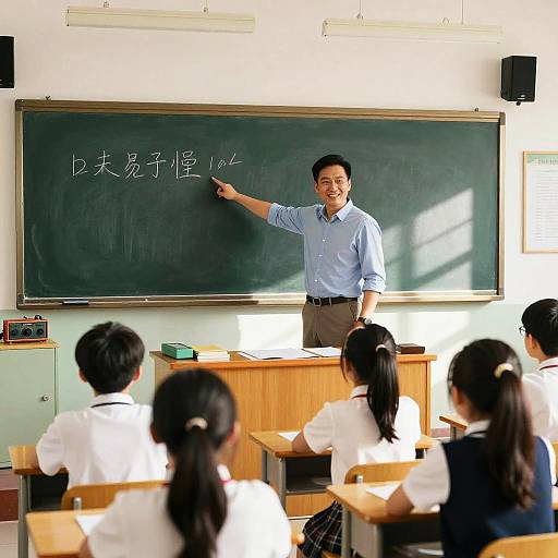 Authoritative Teacher in Vintage Classroom