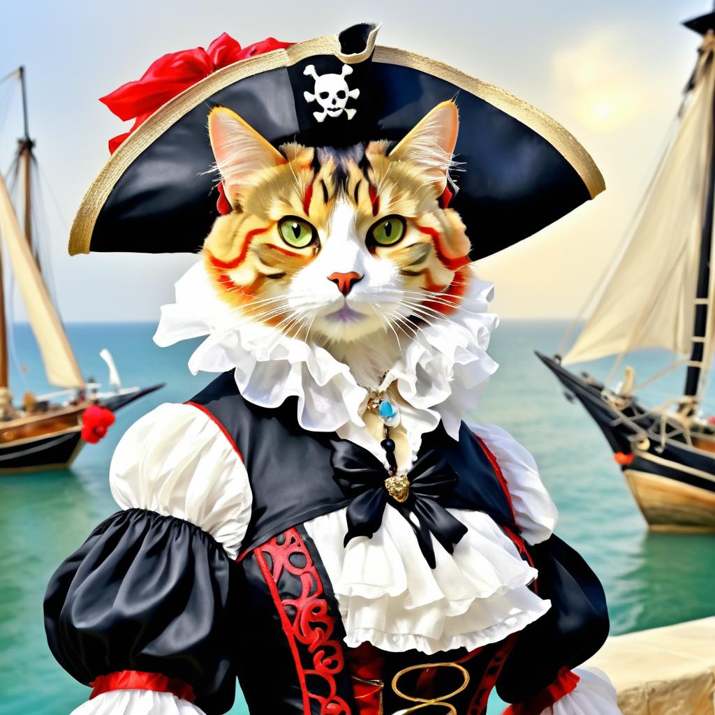 Pirate Cat and Romantic Woman Painting