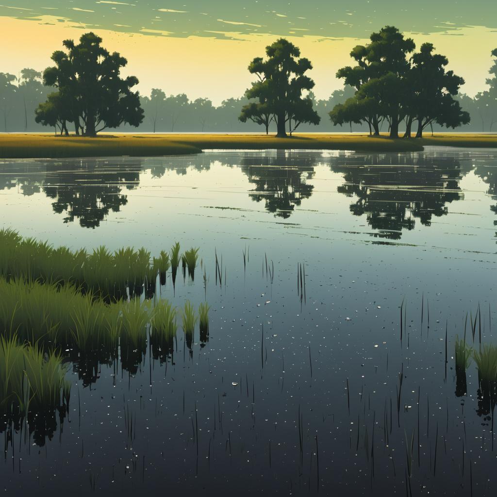 Serene Wetlands in Morning Drizzle