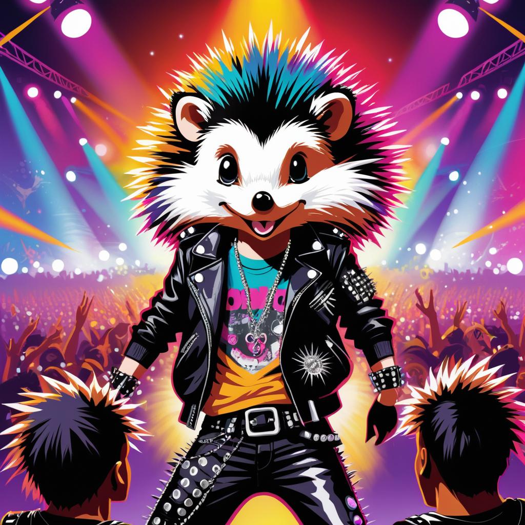 Vibrant Punk Hedgehog Concert Art