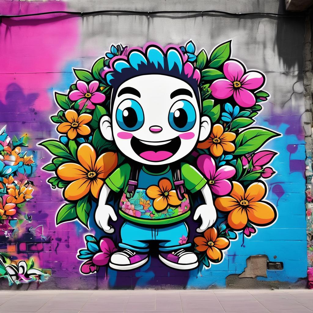 Urban Graffiti Character with Floral Vibes