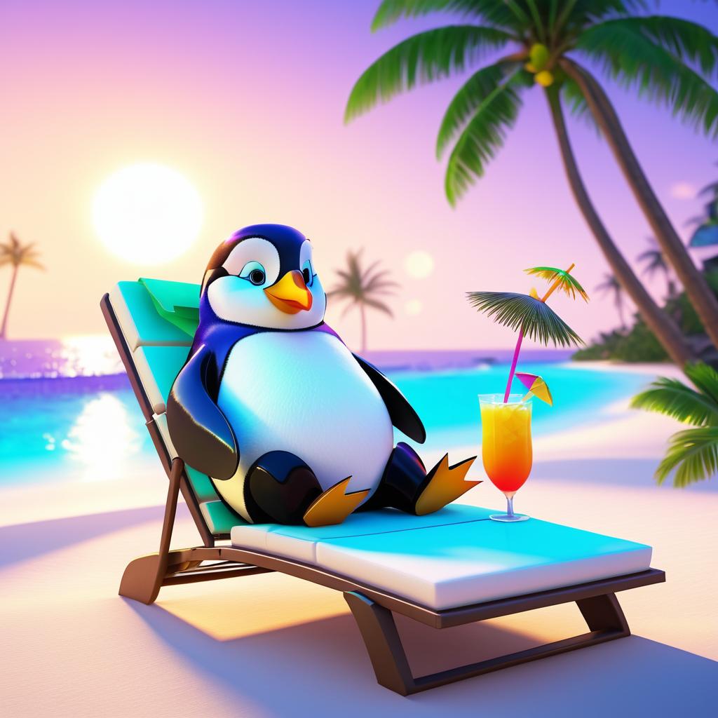 Cheerful Penguin Relaxing at Sunrise