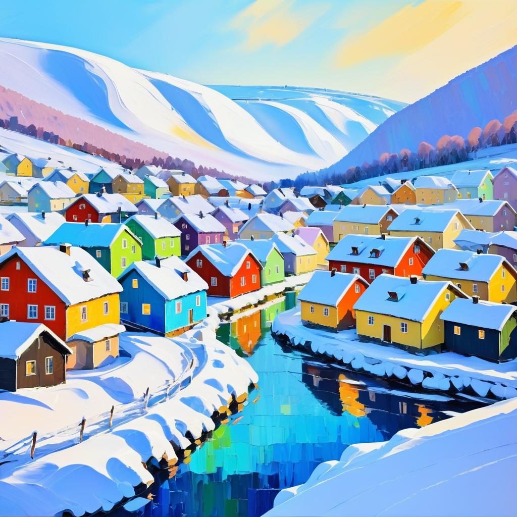 Impressionist Winter Village in Norway