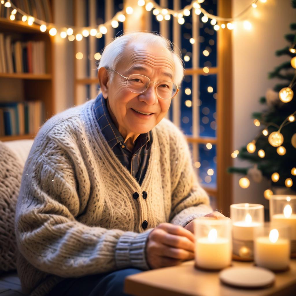 Joyful Elderly Man in Cozy Winter Setting