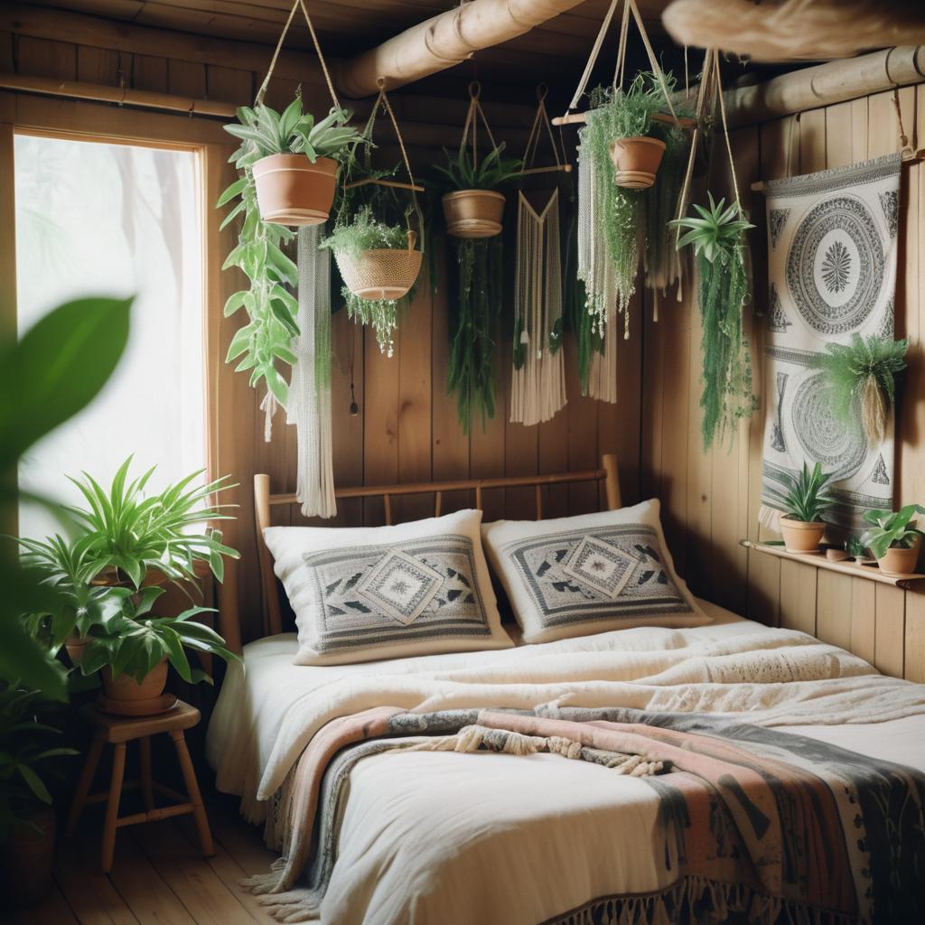 Dreamy Bohemian Cabin Bedroom Portrait