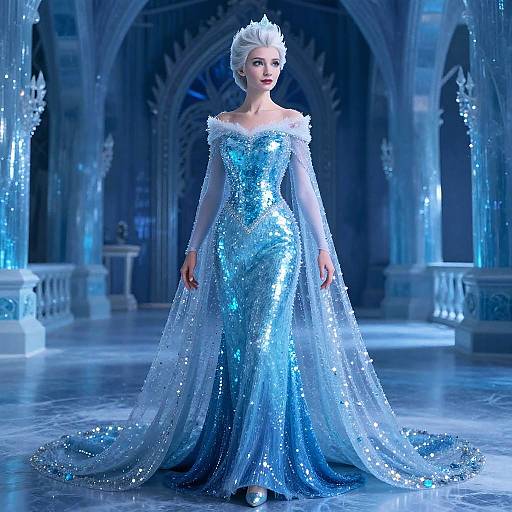 Elegant Ice Queen Portrait in Frozen Palace