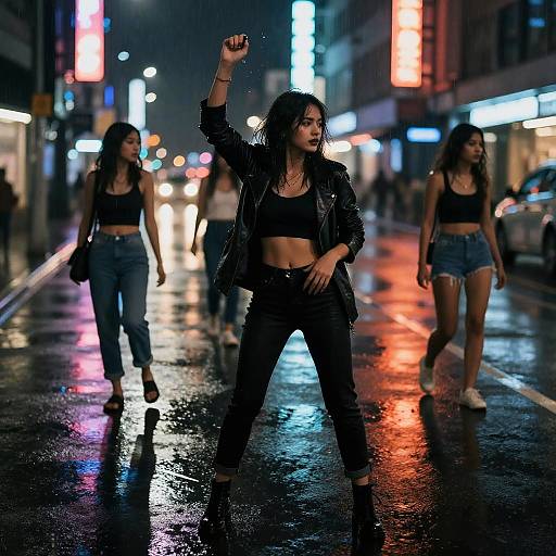 Vibrant Neon Rainy Night Women