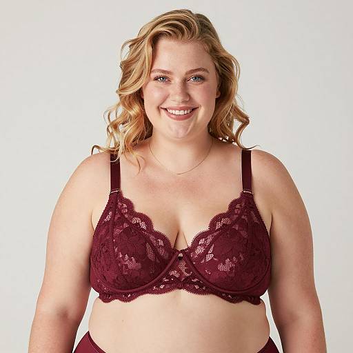 Confident Plus-Size Woman in Maroon Lace
