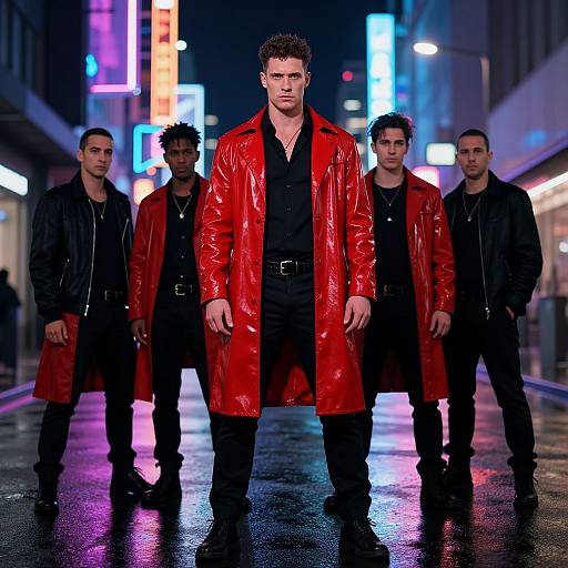 Neon-Lit Urban Night Group Portrait